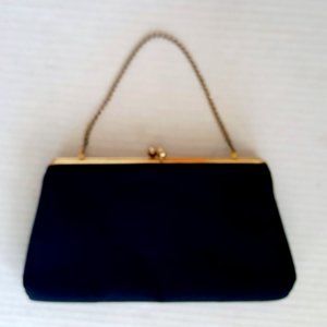 Vintage HL Harry Levine USA Black Clutch Handbag Purse Gold Chain Snap Closure